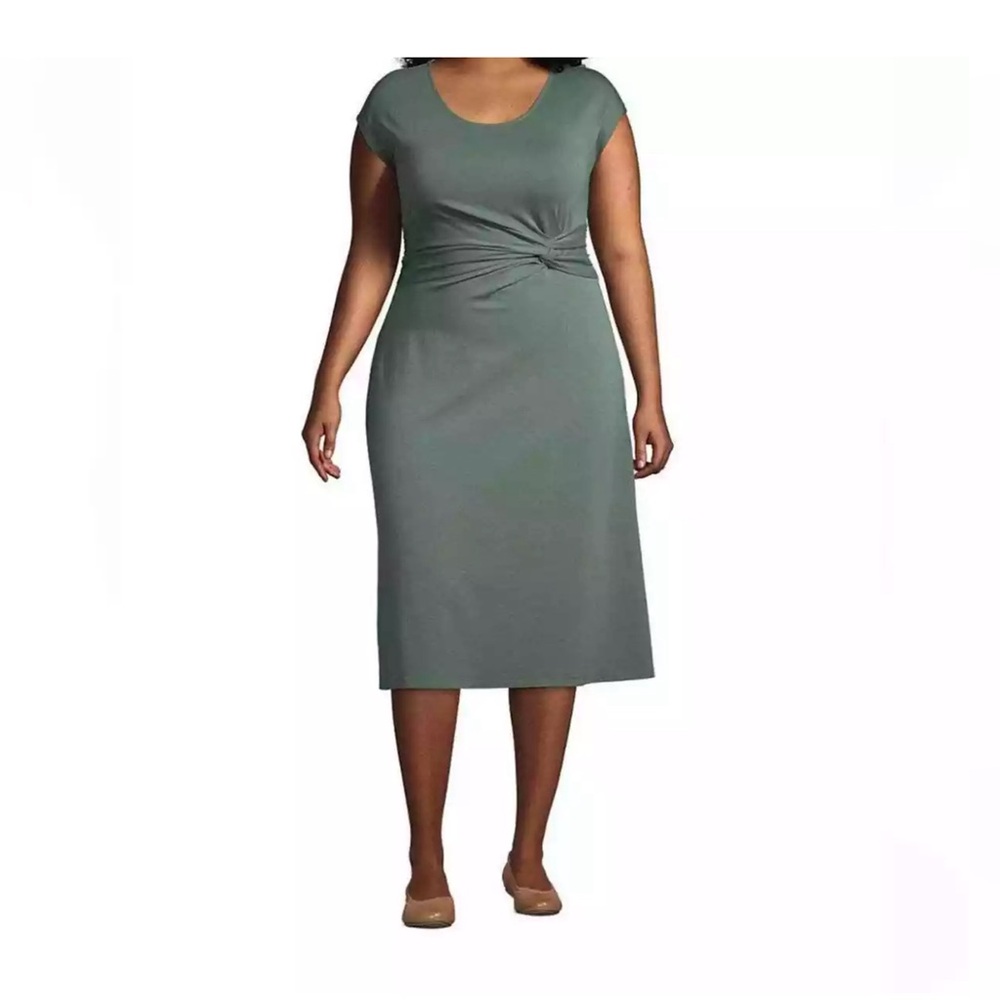 Lands’ End Cap Sleeve Twist Front Fit Flare Dress Washed Olive Green Size 2X